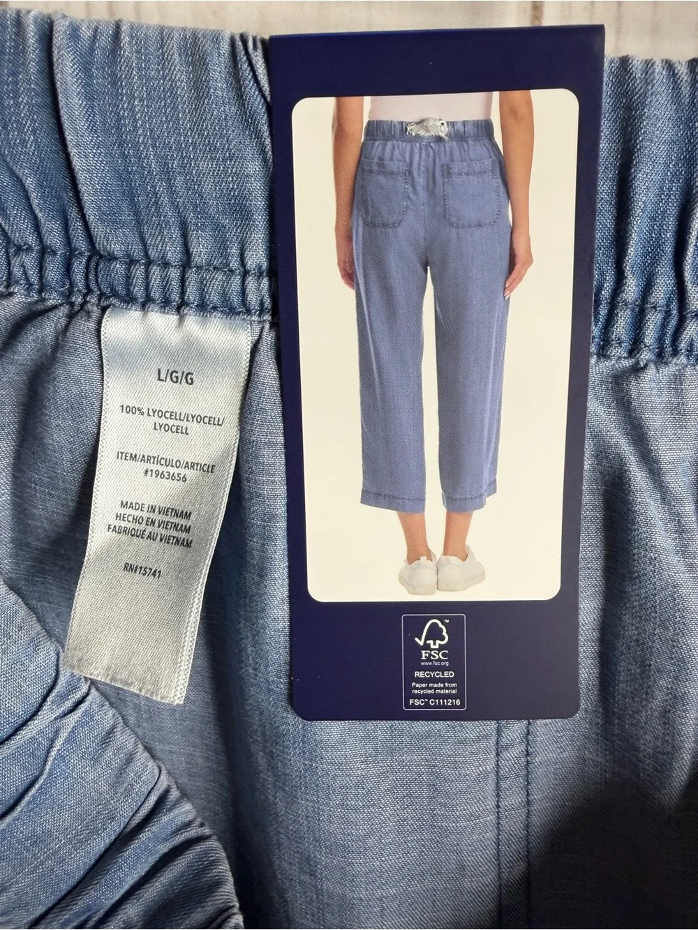 Splendid Blue Wide-Leg Cropped Drawstring Pants. Soft, Comfortable, lounge pants - Picture 4 of 4